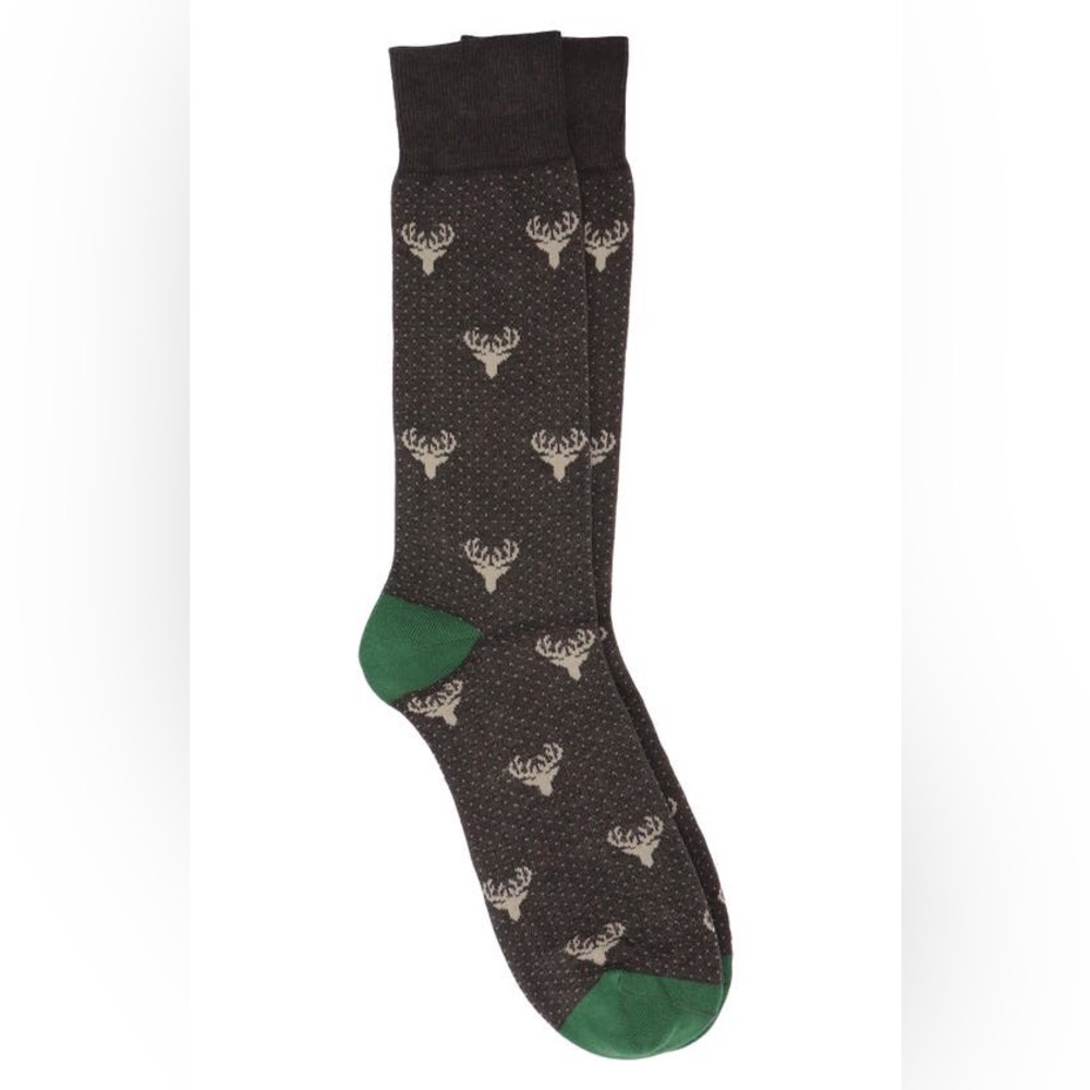 LORENZO UOMO MENS NOVELLA DEER HEAD COTTON CREW SOCKS BROWN OS NWT